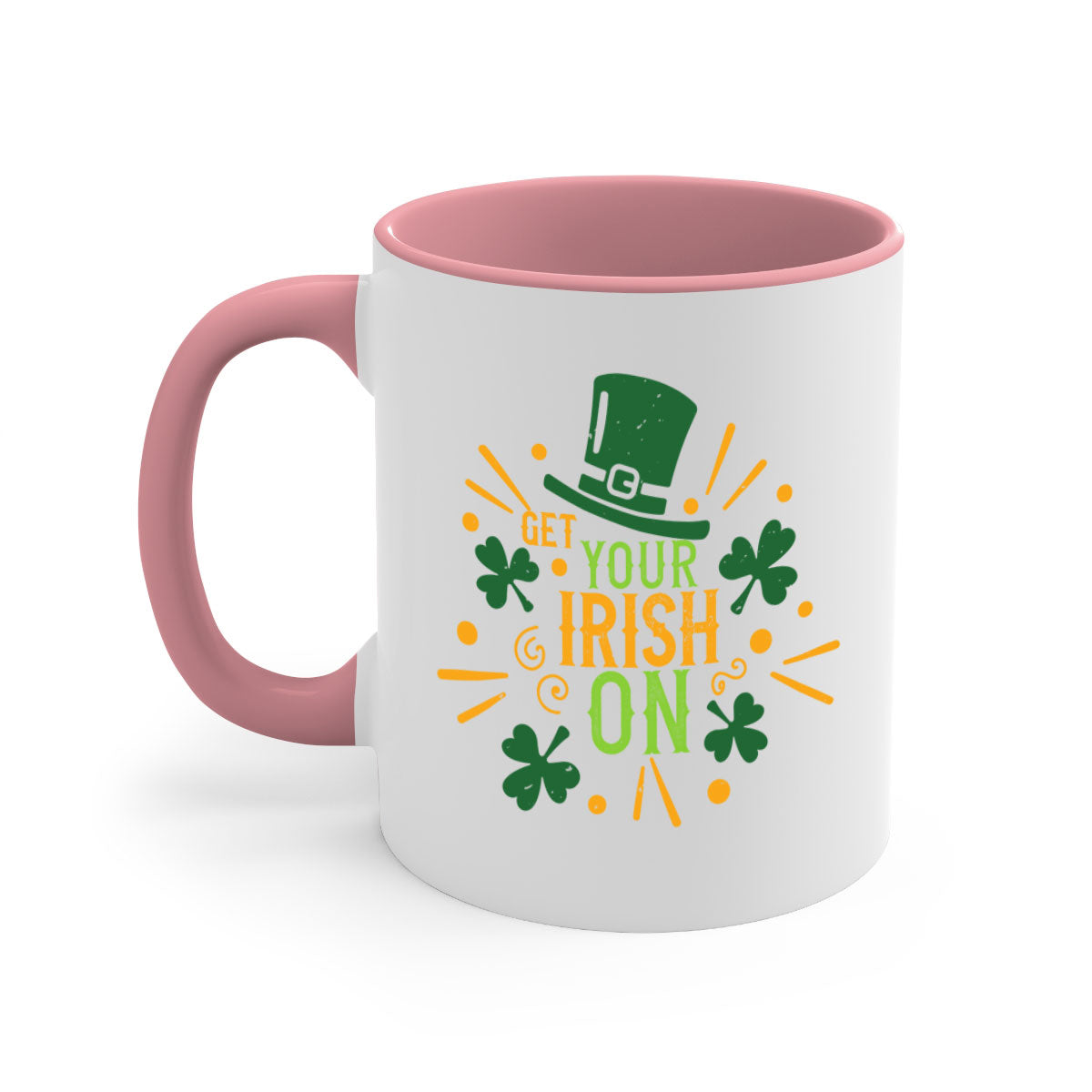 Get Your Irish On Style 135# Mug featuring a two-tone design with a colored handle and glossy finish, perfect for St. Patrick's Day.