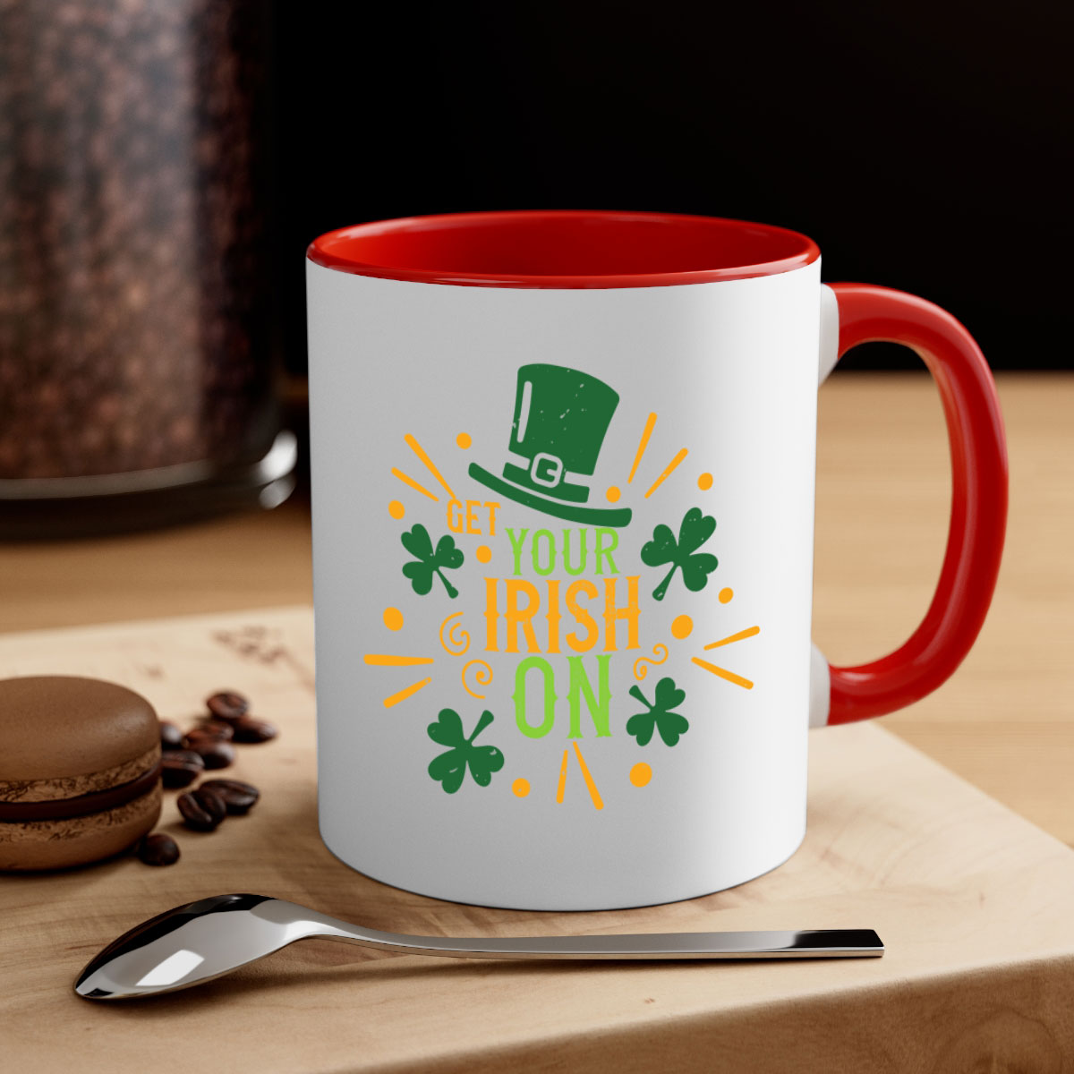 Get Your Irish On Style 135# Mug featuring a two-tone design with a colored handle and glossy finish, perfect for St. Patrick's Day.