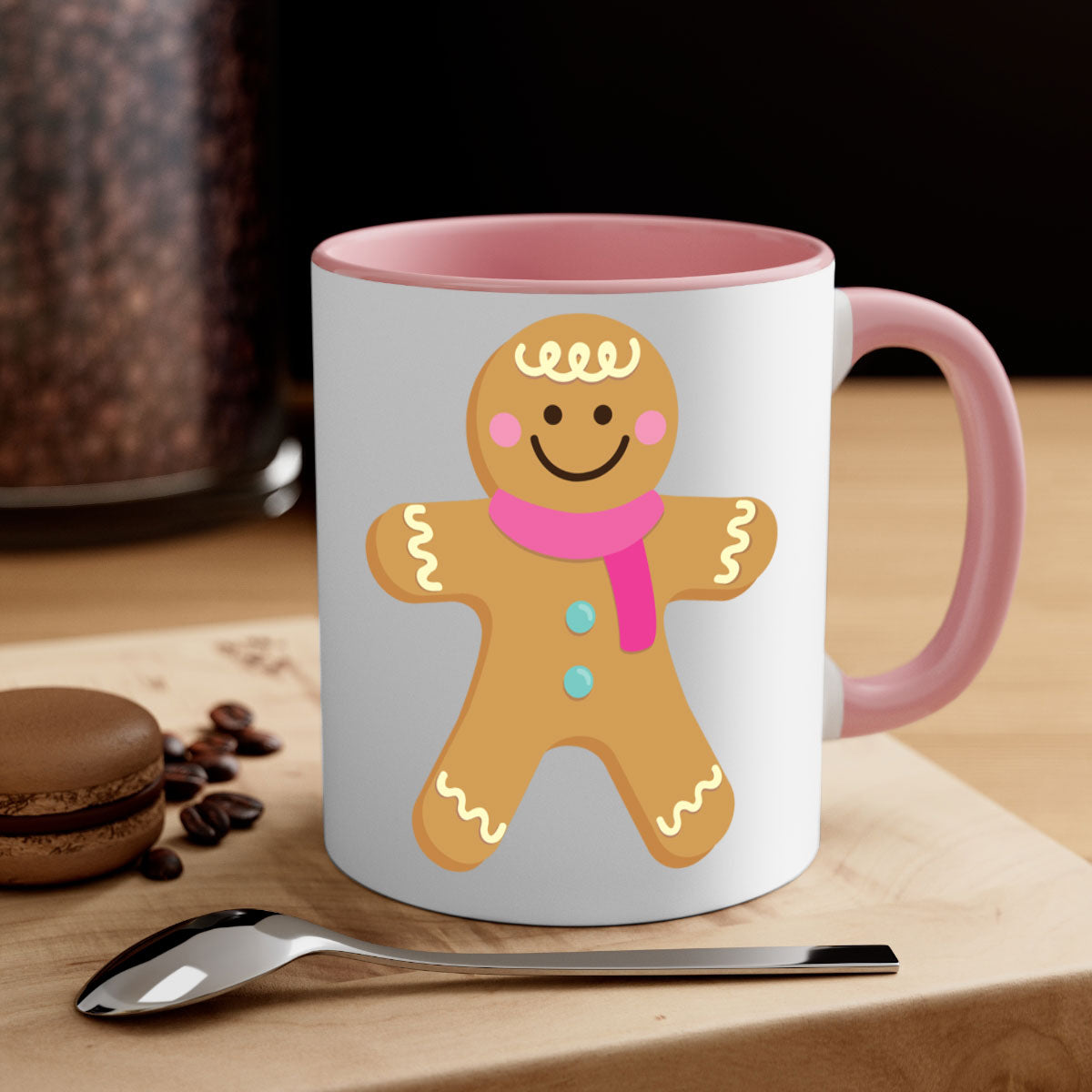 Ginger Bread 6# Christmas Mug with colored handle and glossy finish, available in multiple colors and sizes.
