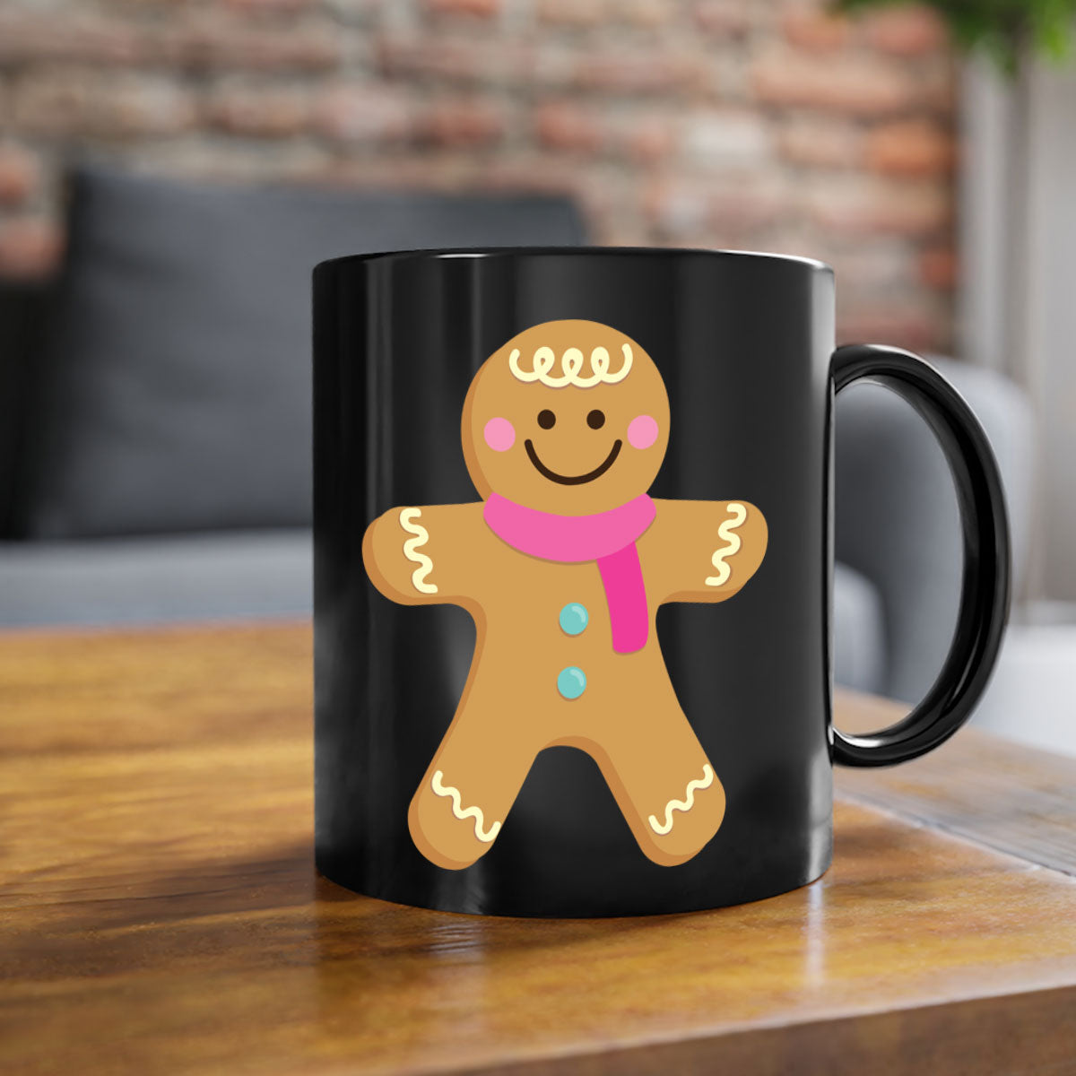Ginger Bread 6# Christmas Mug with colored handle and glossy finish, available in multiple colors and sizes.