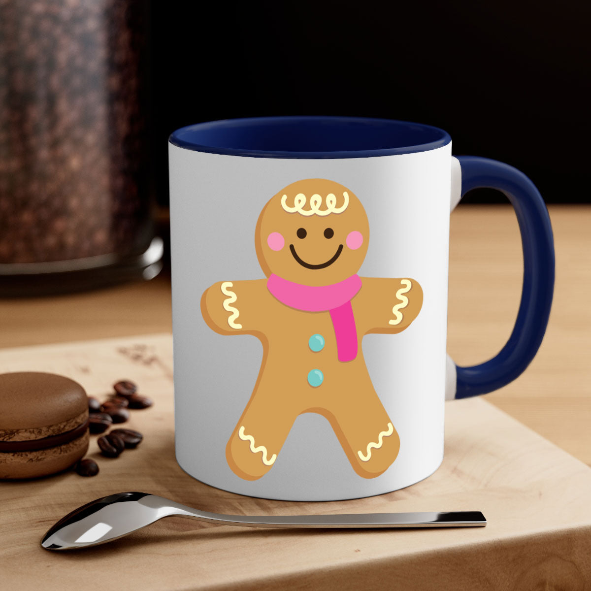 Ginger Bread 6# Christmas Mug with colored handle and glossy finish, available in multiple colors and sizes.