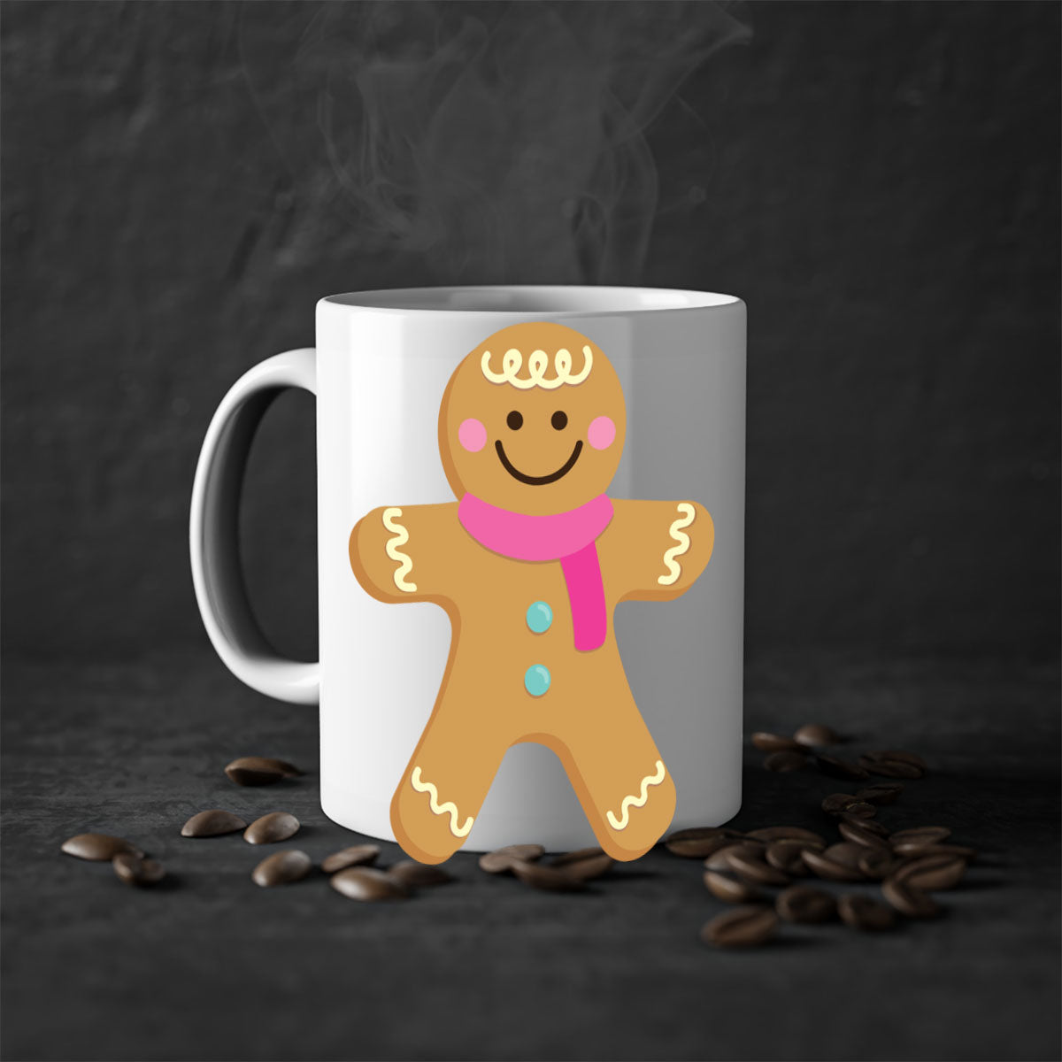 Ginger Bread 6# Christmas Mug with colored handle and glossy finish, available in multiple colors and sizes.