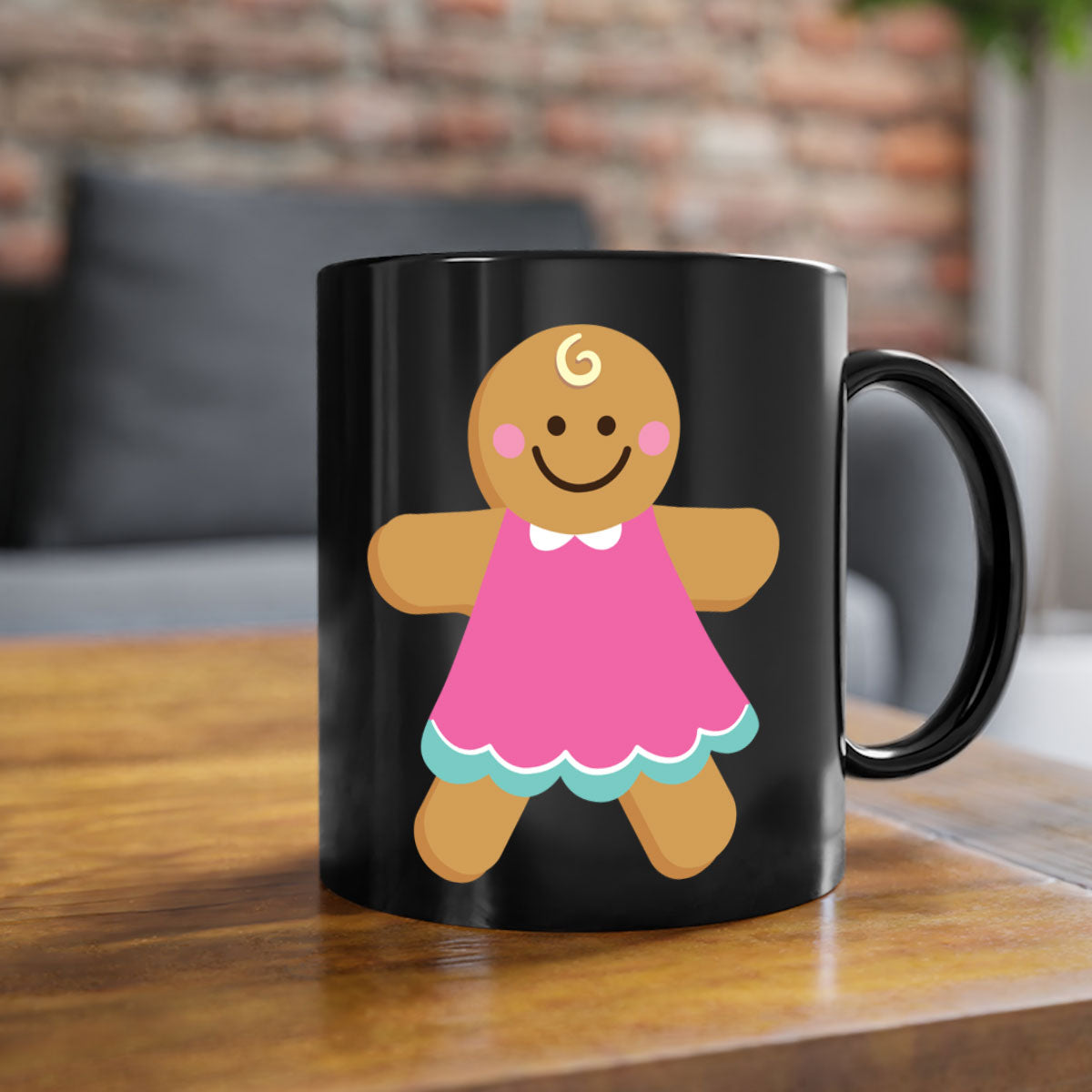 Ginger Bread Style 234# Christmas Mug with colorful handle and glossy finish, perfect for coffee and tea.