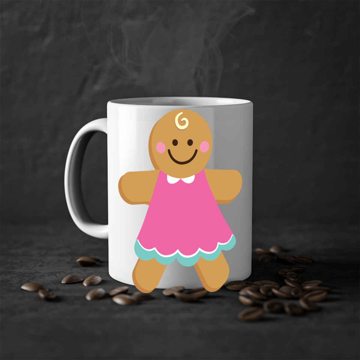 Ginger Bread Style 234# Christmas Mug with colorful handle and glossy finish, perfect for coffee and tea.
