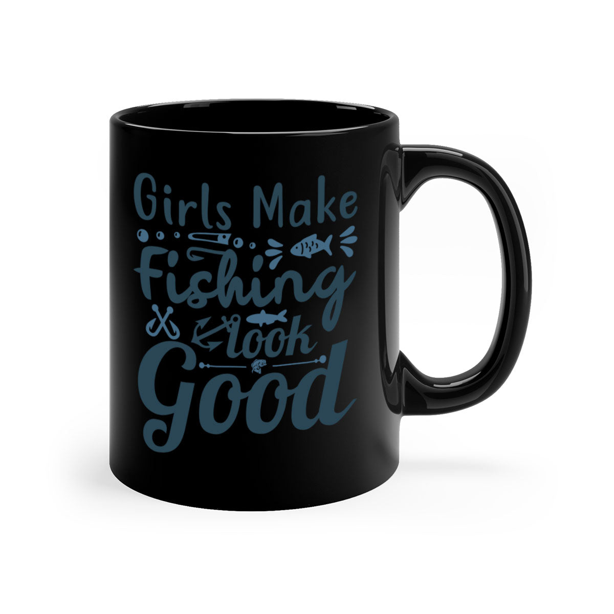 A stylish two-tone girl makes fishing 132# Mug with a glossy finish, featuring a colored handle and interior, perfect for coffee and tea.