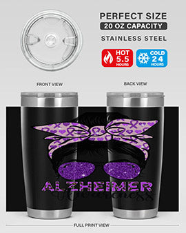Girl Warrior Alzheimer Awareness Tumbler in 20oz and 30oz sizes, showcasing a stylish design for supporting Alzheimer's awareness.