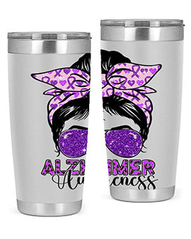 Girl Warrior Alzheimer Awareness Tumbler in 20oz and 30oz sizes, showcasing a stylish design for supporting Alzheimer's awareness.