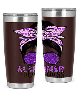 Girl Warrior Alzheimer Awareness Tumbler in 20oz and 30oz sizes, showcasing a stylish design for supporting Alzheimer's awareness.