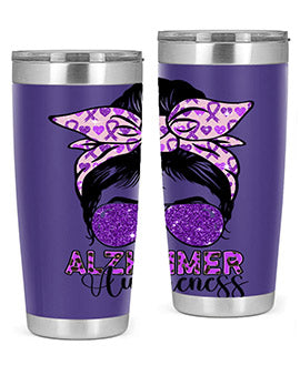 Girl Warrior Alzheimer Awareness Tumbler in 20oz and 30oz sizes, showcasing a stylish design for supporting Alzheimer's awareness.