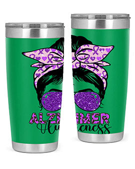 Girl Warrior Alzheimer Awareness Tumbler in 20oz and 30oz sizes, showcasing a stylish design for supporting Alzheimer's awareness.
