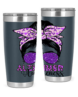 Girl Warrior Alzheimer Awareness Tumbler in 20oz and 30oz sizes, showcasing a stylish design for supporting Alzheimer's awareness.