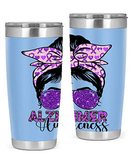 Girl Warrior Alzheimer Awareness Tumbler in 20oz and 30oz sizes, showcasing a stylish design for supporting Alzheimer's awareness.