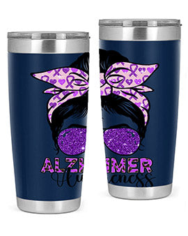 Girl Warrior Alzheimer Awareness Tumbler in 20oz and 30oz sizes, showcasing a stylish design for supporting Alzheimer's awareness.
