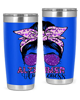 Girl Warrior Alzheimer Awareness Tumbler in 20oz and 30oz sizes, showcasing a stylish design for supporting Alzheimer's awareness.