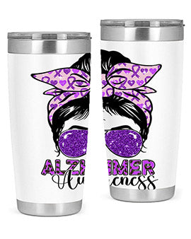 Girl Warrior Alzheimer Awareness Tumbler in 20oz and 30oz sizes, showcasing a stylish design for supporting Alzheimer's awareness.