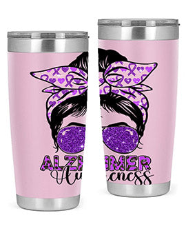 Girl Warrior Alzheimer Awareness Tumbler in 20oz and 30oz sizes, showcasing a stylish design for supporting Alzheimer's awareness.