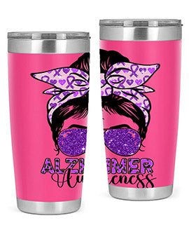 Girl Warrior Alzheimer Awareness Tumbler in 20oz and 30oz sizes, showcasing a stylish design for supporting Alzheimer's awareness.