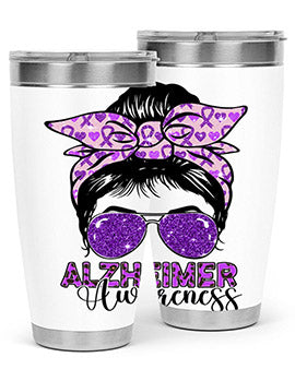 Girl Warrior Alzheimer Awareness Tumbler in 20oz and 30oz sizes, showcasing a stylish design for supporting Alzheimer's awareness.