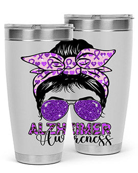 Girl Warrior Alzheimer Awareness Tumbler in 20oz and 30oz sizes, showcasing a stylish design for supporting Alzheimer's awareness.