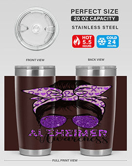 Girl Warrior Alzheimer Awareness Tumbler in 20oz and 30oz sizes, showcasing a stylish design for supporting Alzheimer's awareness.