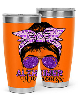 Girl Warrior Alzheimer Awareness Tumbler in 20oz and 30oz sizes, showcasing a stylish design for supporting Alzheimer's awareness.