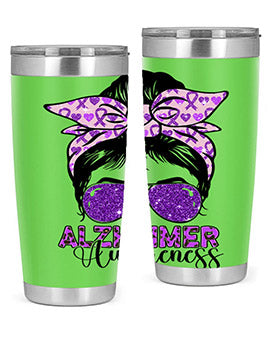Girl Warrior Alzheimer Awareness Tumbler in 20oz and 30oz sizes, showcasing a stylish design for supporting Alzheimer's awareness.