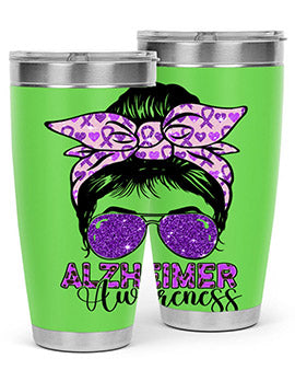 Girl Warrior Alzheimer Awareness Tumbler in 20oz and 30oz sizes, showcasing a stylish design for supporting Alzheimer's awareness.