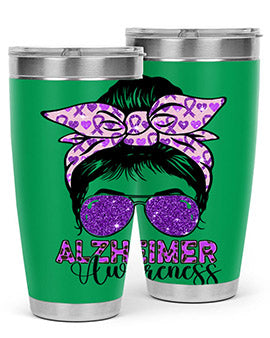 Girl Warrior Alzheimer Awareness Tumbler in 20oz and 30oz sizes, showcasing a stylish design for supporting Alzheimer's awareness.