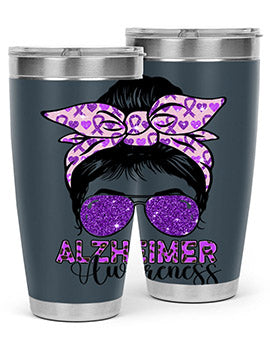 Girl Warrior Alzheimer Awareness Tumbler in 20oz and 30oz sizes, showcasing a stylish design for supporting Alzheimer's awareness.