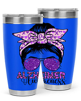Girl Warrior Alzheimer Awareness Tumbler in 20oz and 30oz sizes, showcasing a stylish design for supporting Alzheimer's awareness.