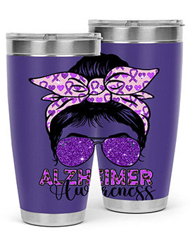 Girl Warrior Alzheimer Awareness Tumbler in 20oz and 30oz sizes, showcasing a stylish design for supporting Alzheimer's awareness.