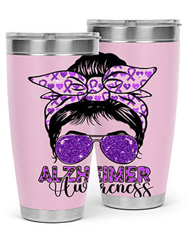 Girl Warrior Alzheimer Awareness Tumbler in 20oz and 30oz sizes, showcasing a stylish design for supporting Alzheimer's awareness.