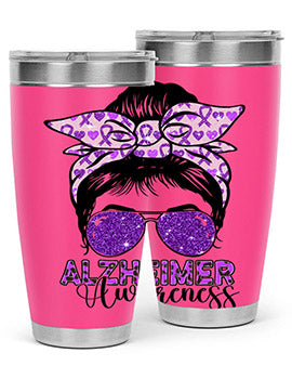 Girl Warrior Alzheimer Awareness Tumbler in 20oz and 30oz sizes, showcasing a stylish design for supporting Alzheimer's awareness.