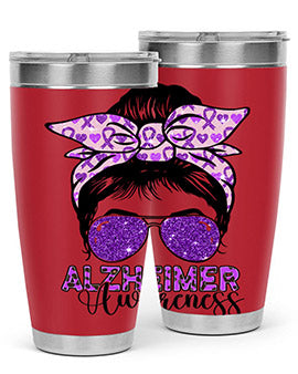 Girl Warrior Alzheimer Awareness Tumbler in 20oz and 30oz sizes, showcasing a stylish design for supporting Alzheimer's awareness.