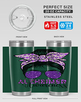 Girl Warrior Alzheimer Awareness Tumbler in 20oz and 30oz sizes, showcasing a stylish design for supporting Alzheimer's awareness.