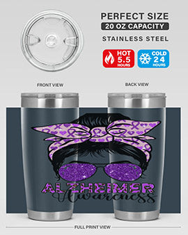 Girl Warrior Alzheimer Awareness Tumbler in 20oz and 30oz sizes, showcasing a stylish design for supporting Alzheimer's awareness.