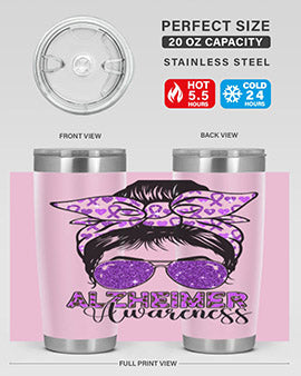 Girl Warrior Alzheimer Awareness Tumbler in 20oz and 30oz sizes, showcasing a stylish design for supporting Alzheimer's awareness.