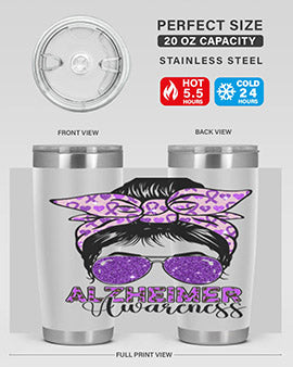 Girl Warrior Alzheimer Awareness Tumbler in 20oz and 30oz sizes, showcasing a stylish design for supporting Alzheimer's awareness.