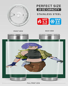 A stylish 20oz anime tumbler featuring a girl with gauntlet169# design, made from stainless steel with a vibrant print.