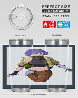 A stylish 20oz anime tumbler featuring a girl with gauntlet169# design, made from stainless steel with a vibrant print.