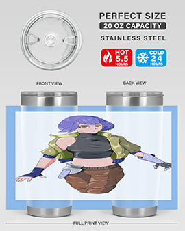 A stylish 20oz anime tumbler featuring a girl with gauntlet169# design, made from stainless steel with a vibrant print.