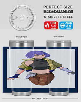 A stylish 20oz anime tumbler featuring a girl with gauntlet169# design, made from stainless steel with a vibrant print.