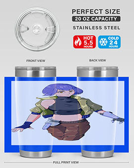 A stylish 20oz anime tumbler featuring a girl with gauntlet169# design, made from stainless steel with a vibrant print.