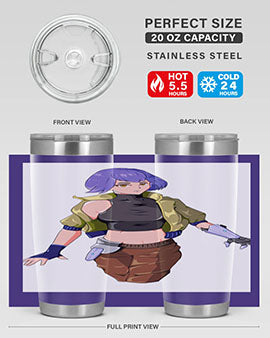 A stylish 20oz anime tumbler featuring a girl with gauntlet169# design, made from stainless steel with a vibrant print.