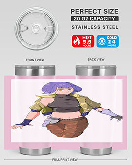 A stylish 20oz anime tumbler featuring a girl with gauntlet169# design, made from stainless steel with a vibrant print.