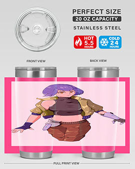 A stylish 20oz anime tumbler featuring a girl with gauntlet169# design, made from stainless steel with a vibrant print.
