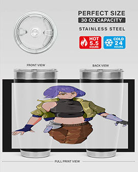 A stylish 20oz anime tumbler featuring a girl with gauntlet169# design, made from stainless steel with a vibrant print.