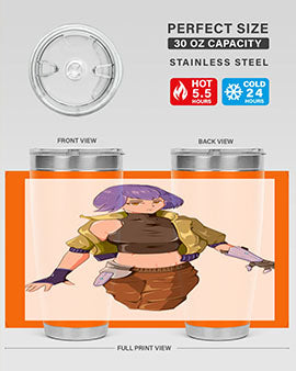 A stylish 20oz anime tumbler featuring a girl with gauntlet169# design, made from stainless steel with a vibrant print.