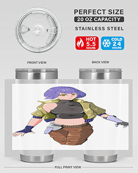 A stylish 20oz anime tumbler featuring a girl with gauntlet169# design, made from stainless steel with a vibrant print.