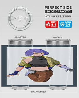 A stylish 20oz anime tumbler featuring a girl with gauntlet169# design, made from stainless steel with a vibrant print.